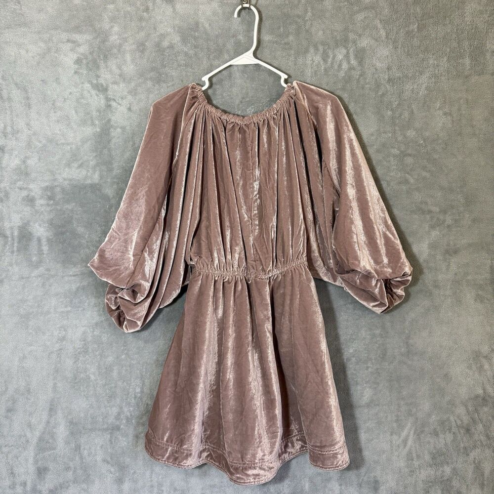 NWT Free People Portia Velvet S Pink Dress V-Neck Balloon Sleeve Romantic Boho - Picture 3 of 10